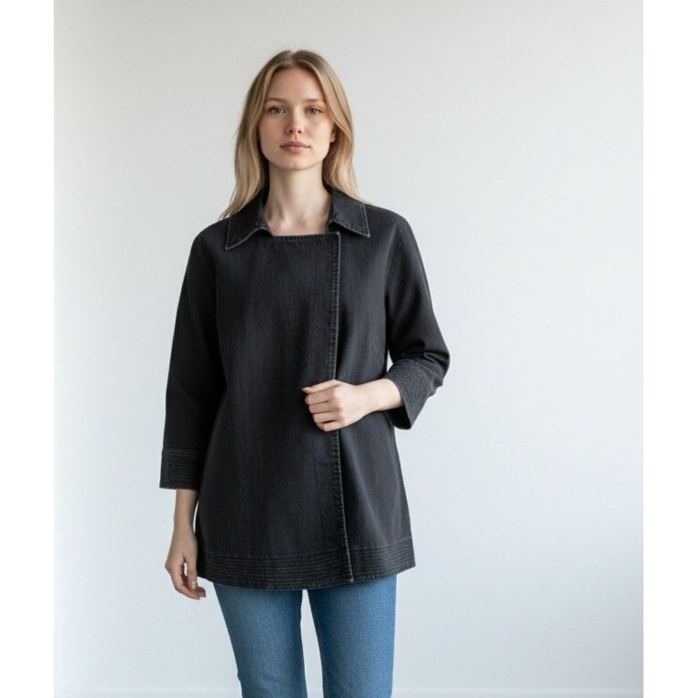 Apostrophe Denim Jacket Black Denim Snap Front Chic XL Layering
